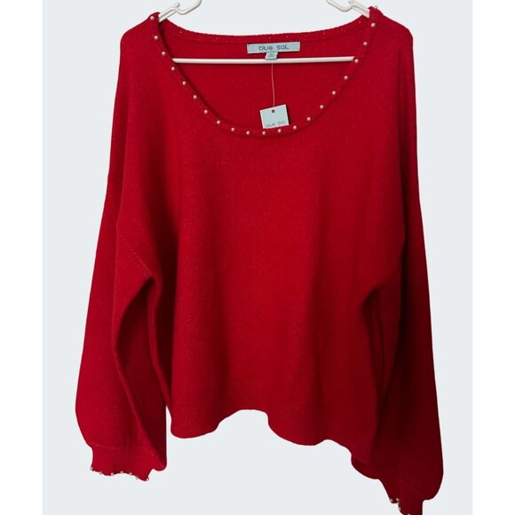 NWT Blue Sol Pearl Embellished Red Pullover Sweater - Size 1X - Picture 1 of 4